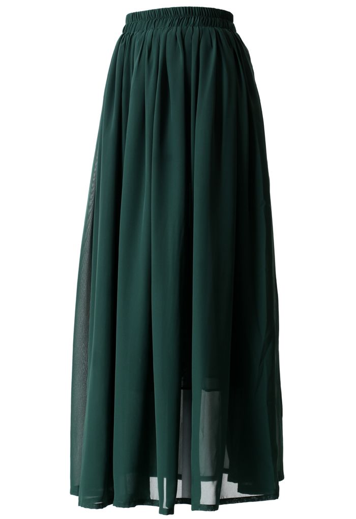 Maxi Falda Verde Oscuro con Pliegues