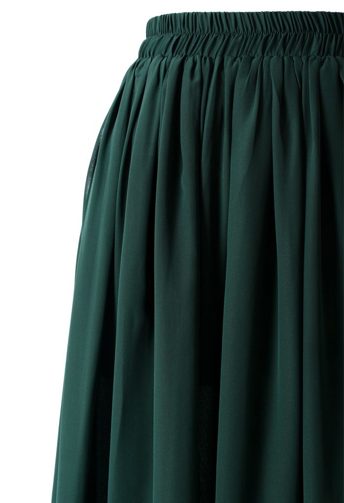 Maxi Falda Verde Oscuro con Pliegues