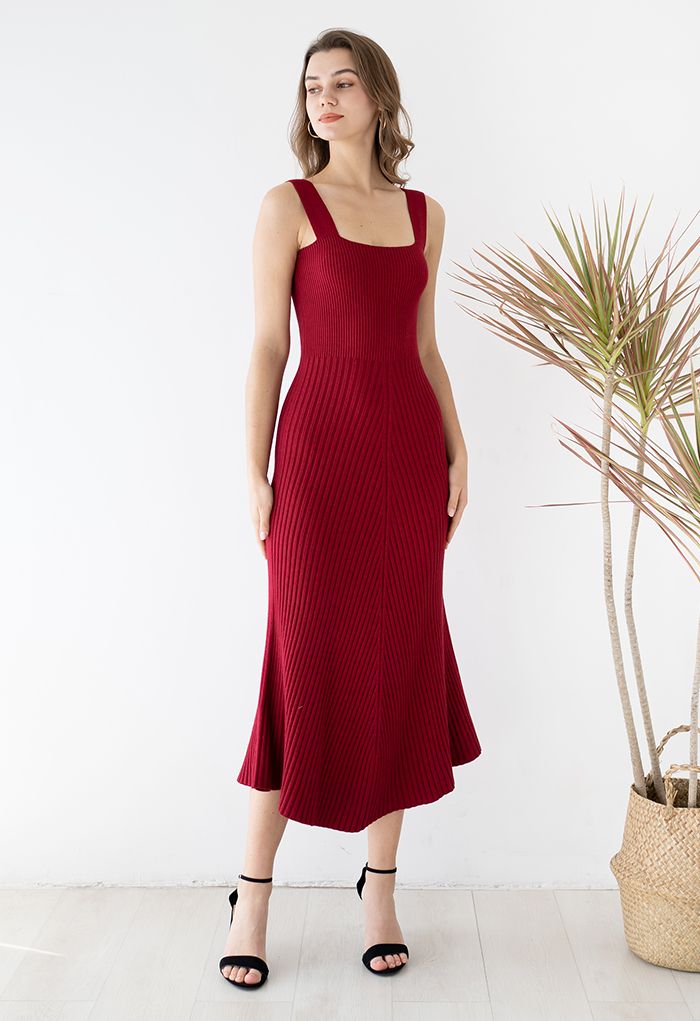 VESTIDO DE CAMISAS DE PUNTO SUAVE ESBELTO EN ROJO