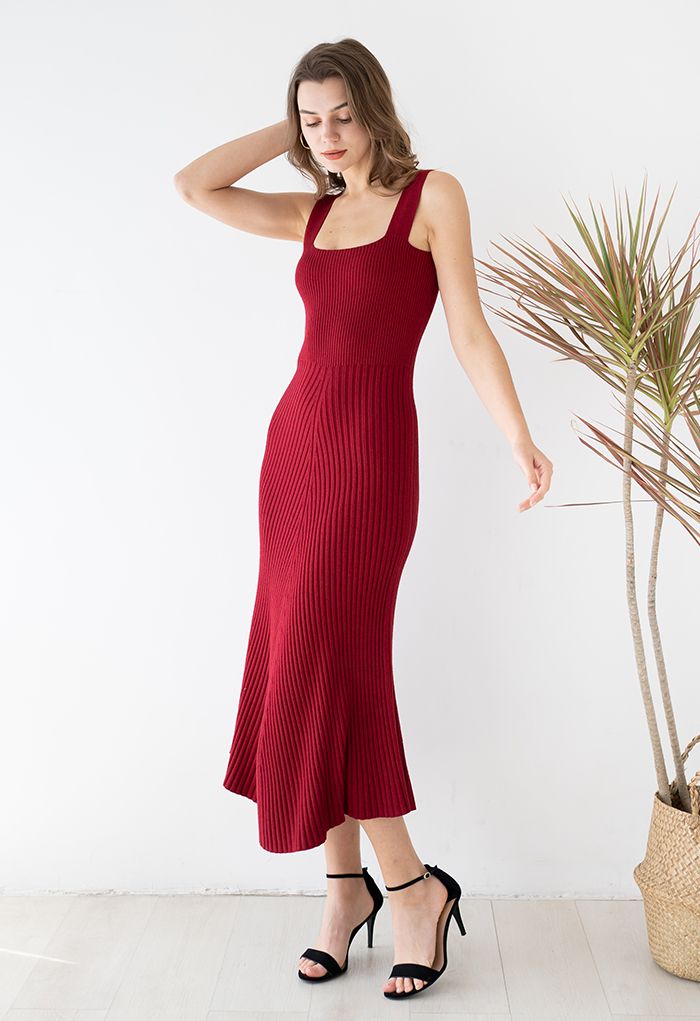 VESTIDO DE CAMISAS DE PUNTO SUAVE ESBELTO EN ROJO