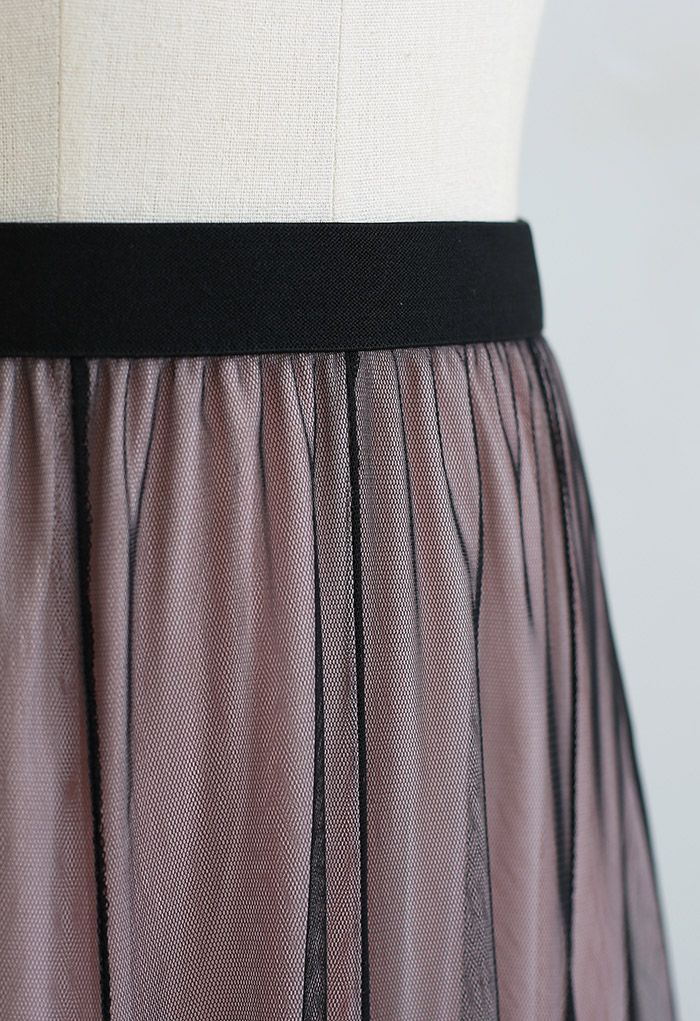 Falda larga de tul con paneles de colores mixtos en negro