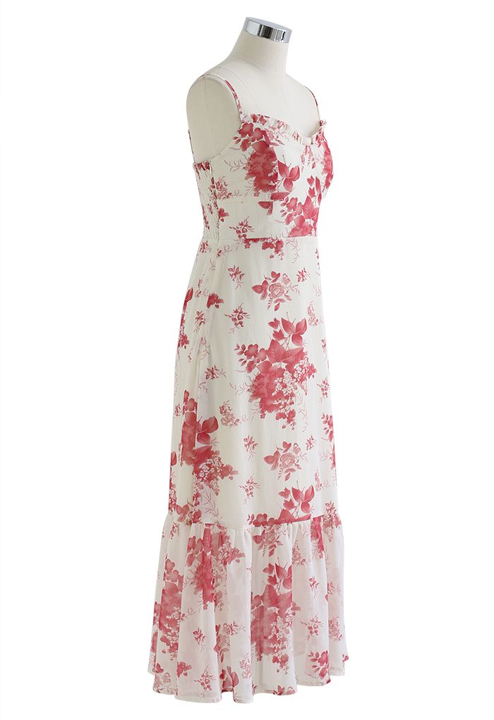 Vestido midi de tirante fruncido Plum Blossom