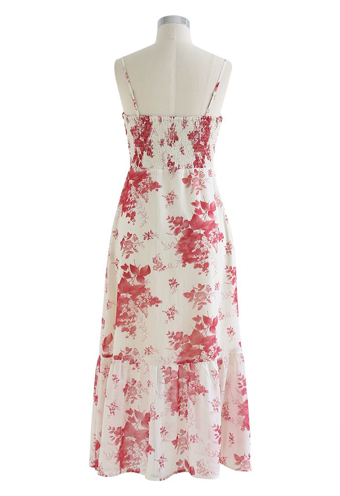 Vestido midi de tirante fruncido Plum Blossom