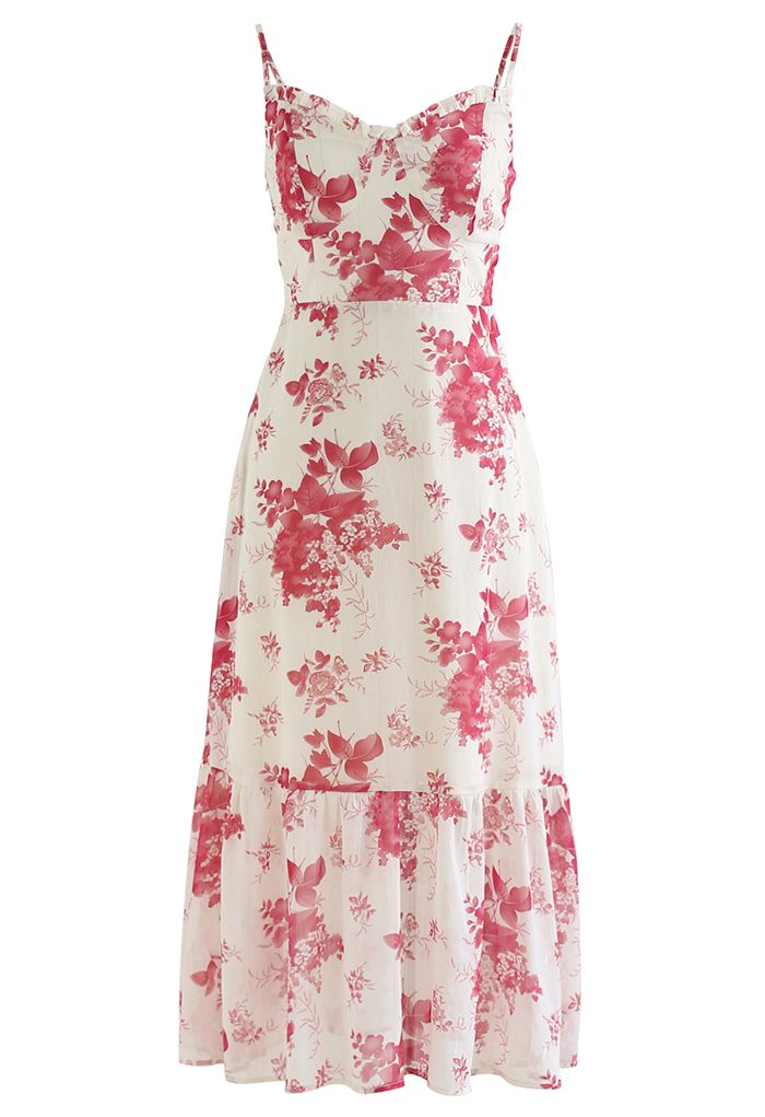 Vestido midi de tirante fruncido Plum Blossom