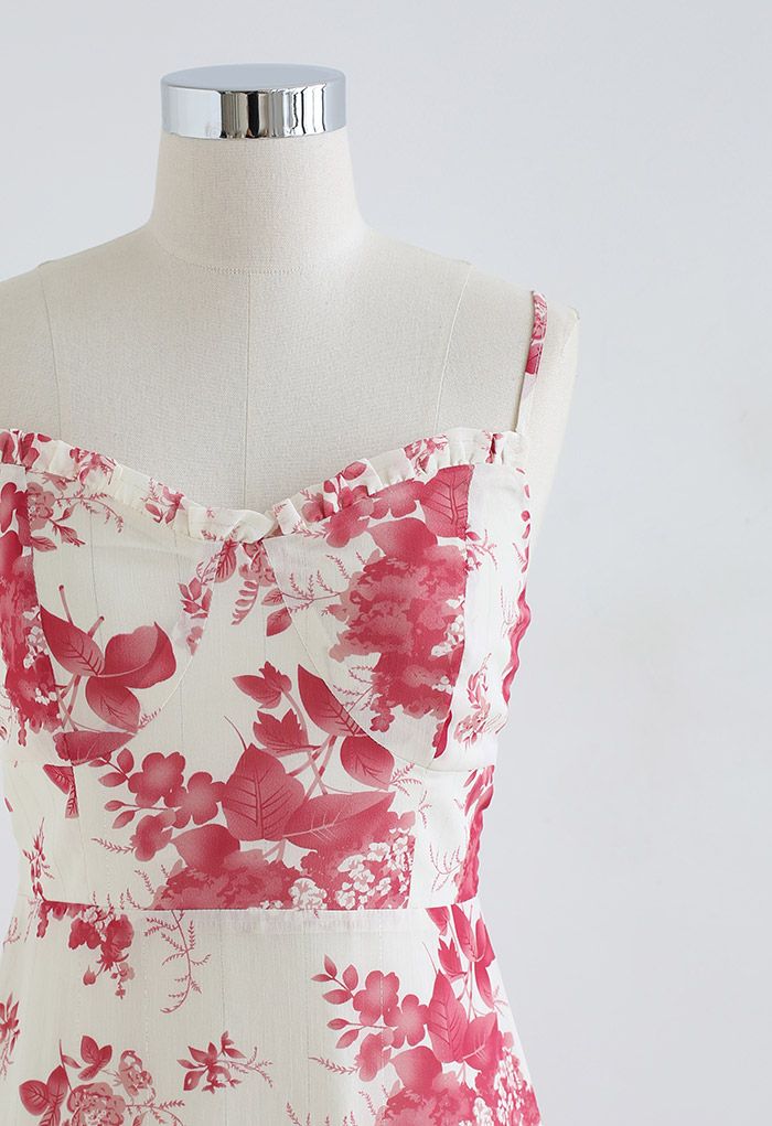 Vestido midi de tirante fruncido Plum Blossom