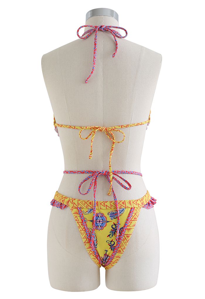 Conjunto de bikini boho con lazo en amarillo