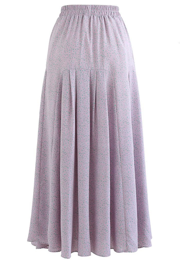 Falda larga plisada con estampado de lunares ditsy en lila