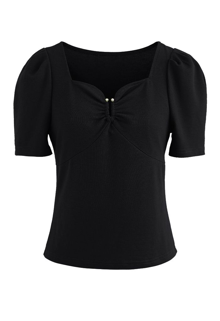 TOP METALIZADO EN FORMA DE U CON CUELLO AMORTIGUADO EN NEGRO