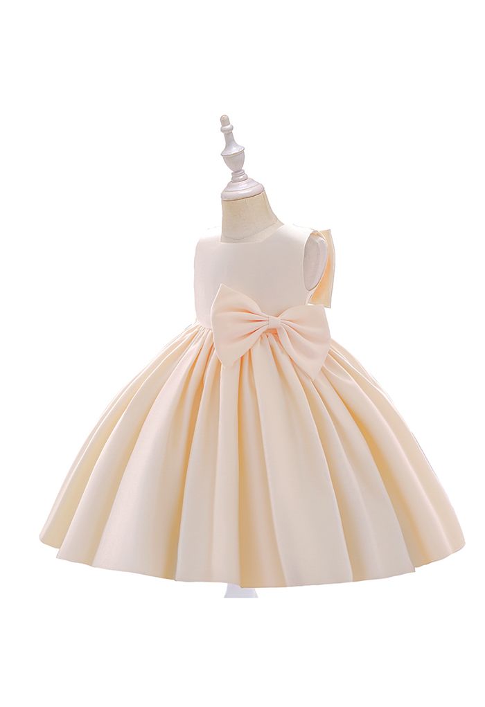 Vestido de princesa sin mangas con lazo en la espalda grande en color crema para niños