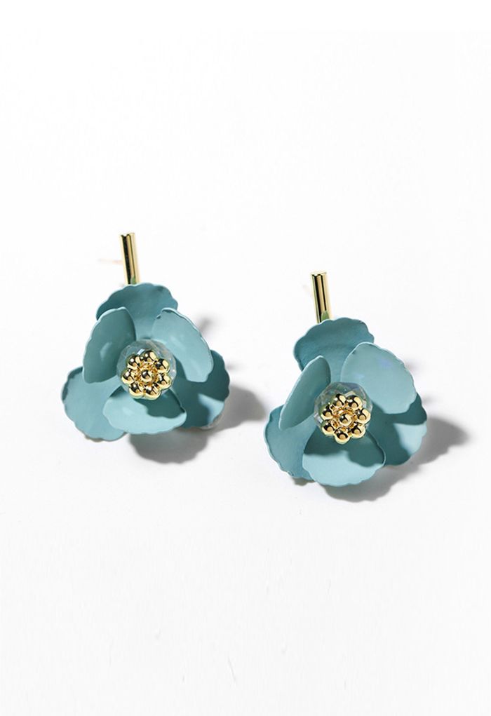 Pendientes Florales 3D Color Turquesa