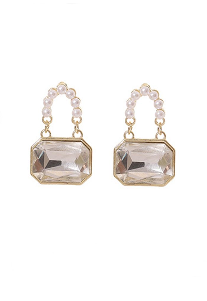 Aretes de perlas con candado de cristal