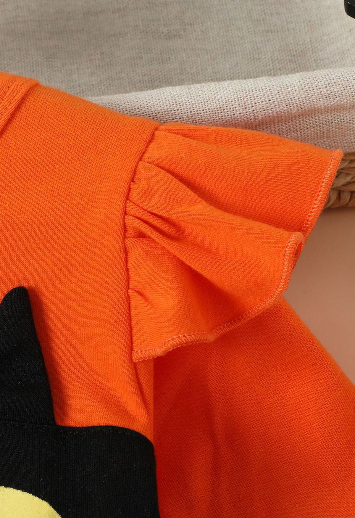 Vestido de tul de malla con volantes de búho negro para niños en naranja