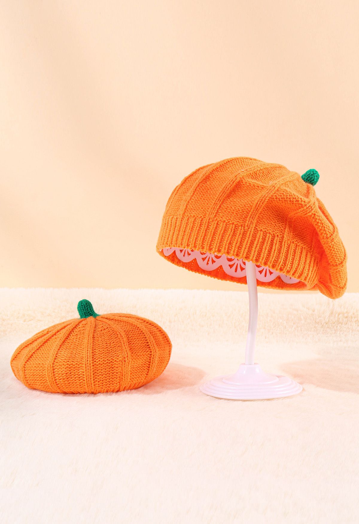 Gorro de boina de punto de calabaza de Halloween