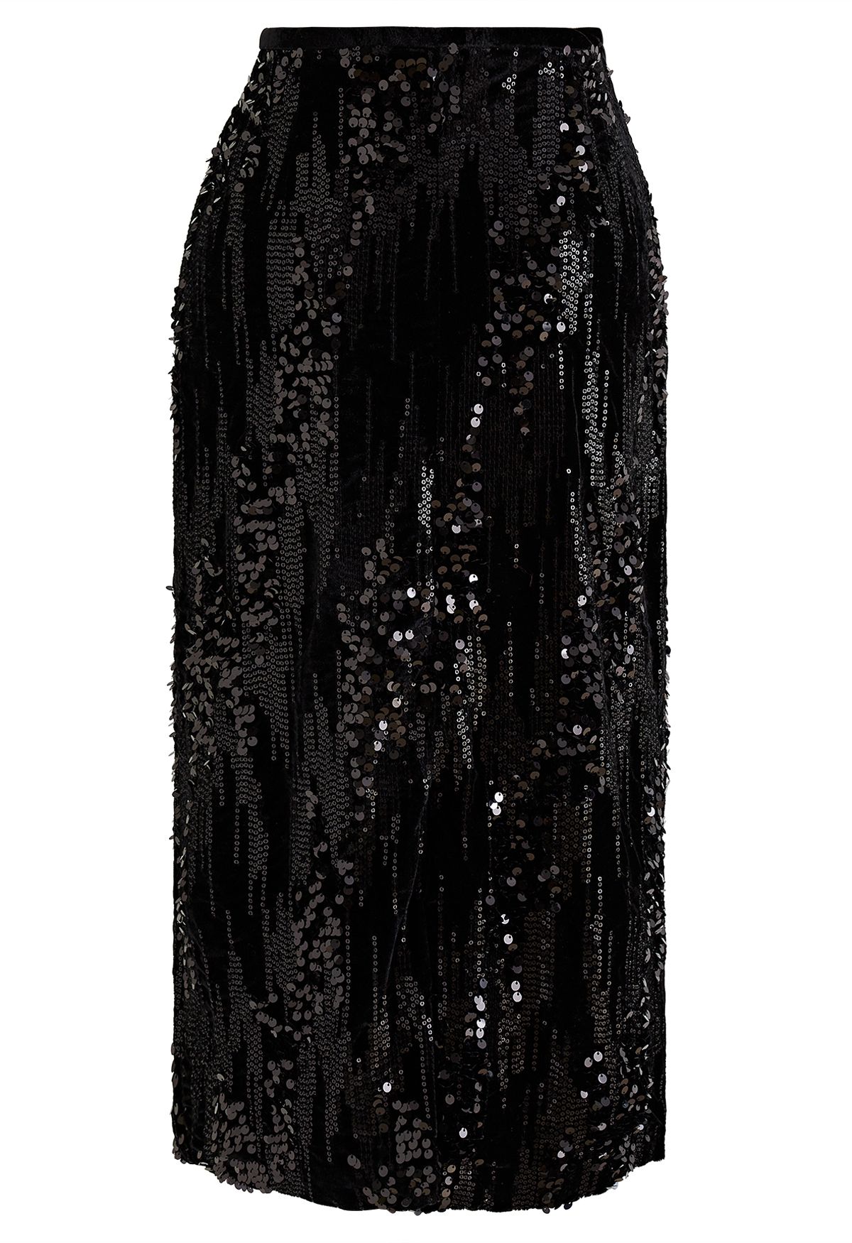 Falda lápiz adornada con lentejuelas de terciopelo en negro