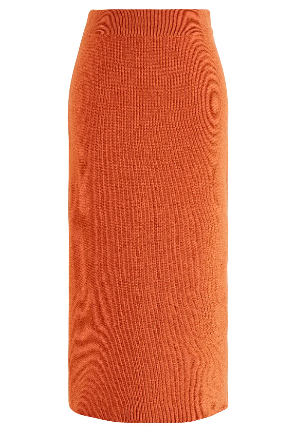 Cómodo conjunto de top de punto acanalado y falda midi en naranja