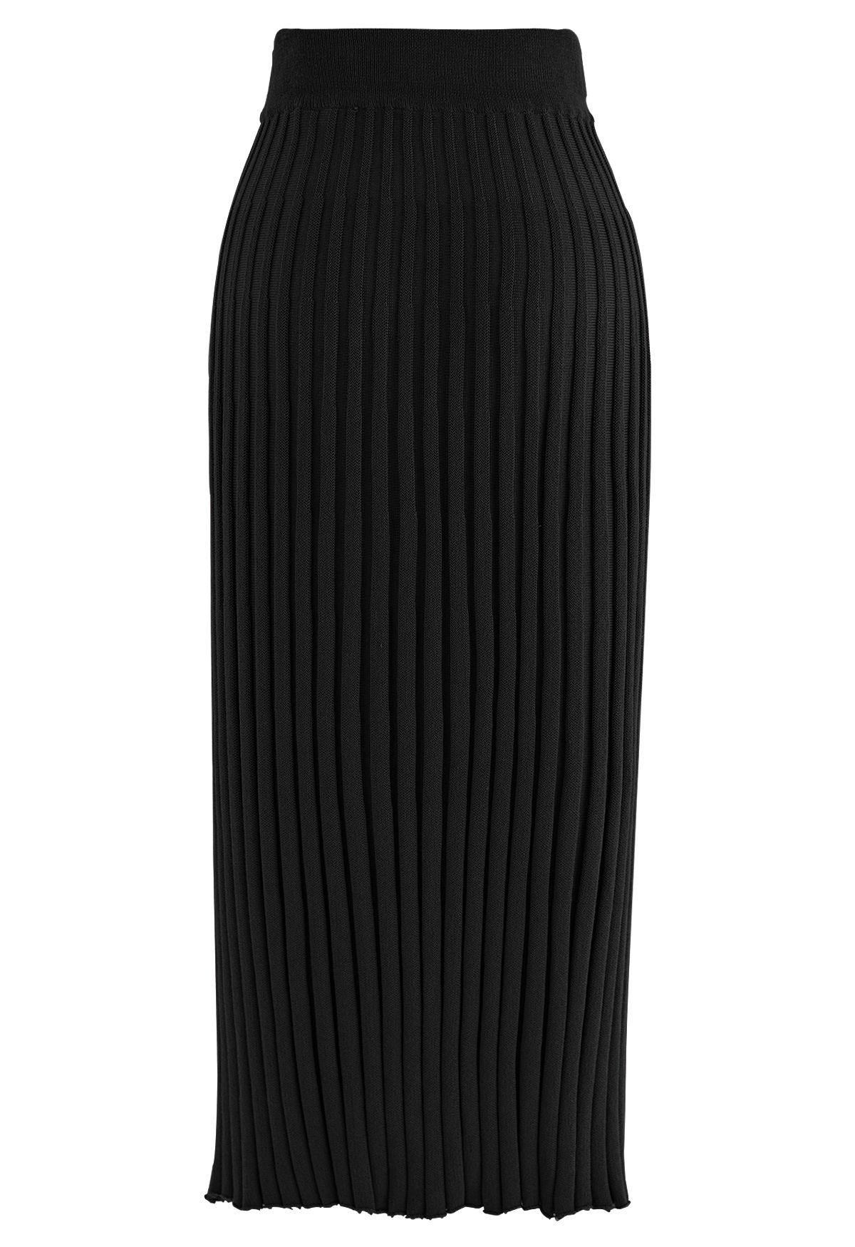 Falda de punto acanalado con abertura frontal abotonada en negro