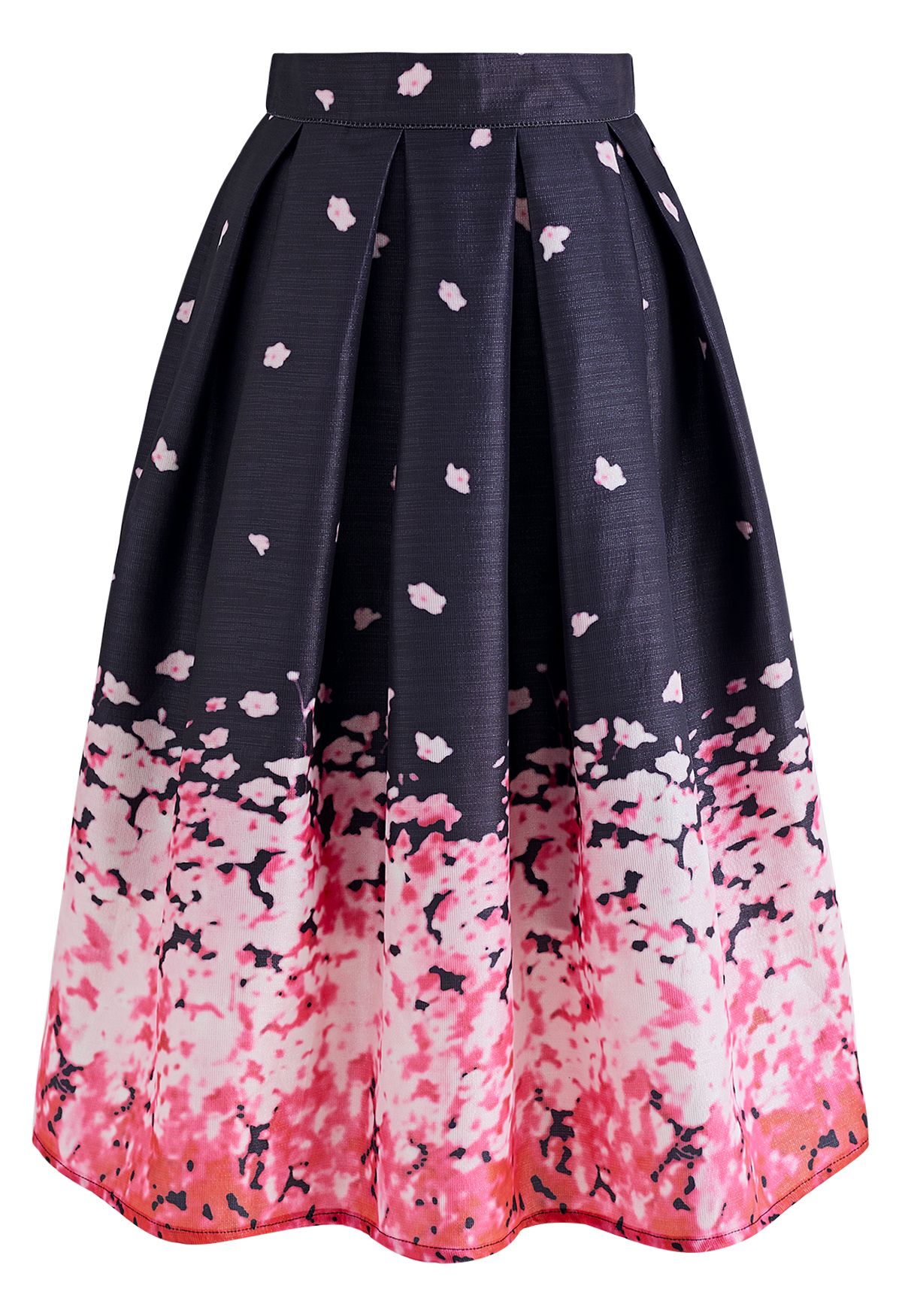 Falda midi plisada brillante Falling Flowers