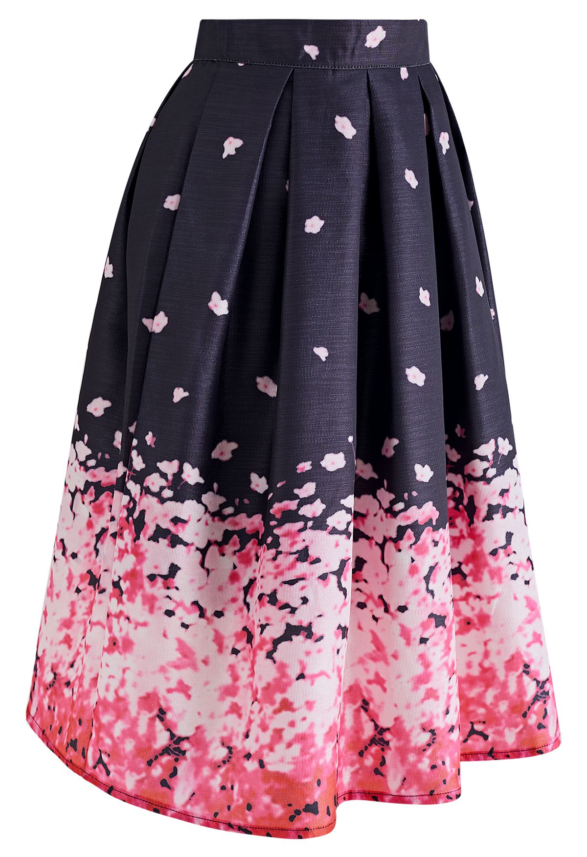 Falda midi plisada brillante Falling Flowers