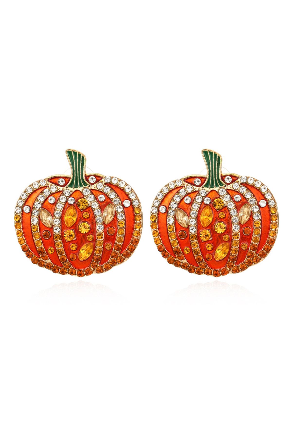 Pendientes de calabaza brillante 3D con decoración de diamantes