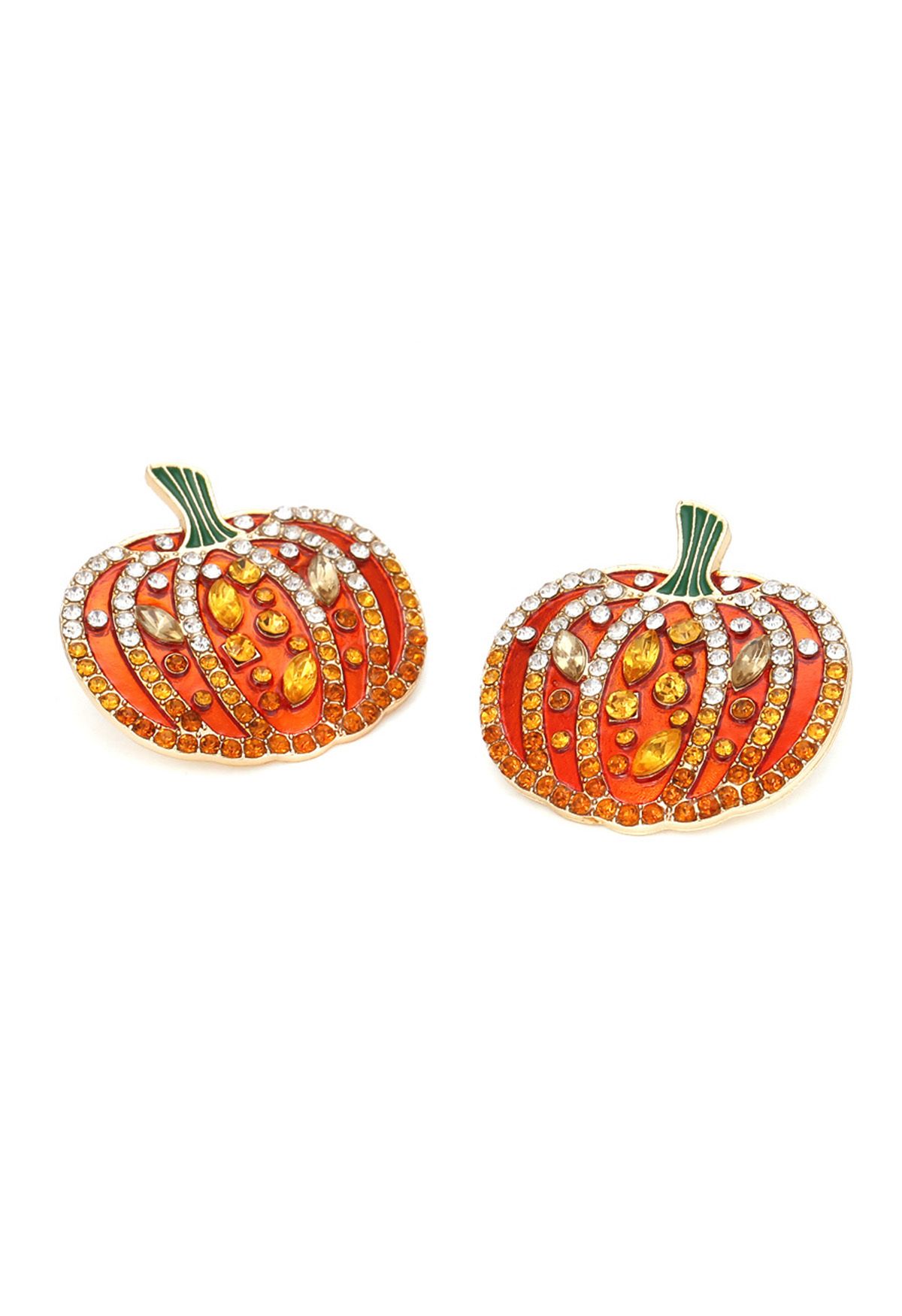 Pendientes de calabaza brillante 3D con decoración de diamantes