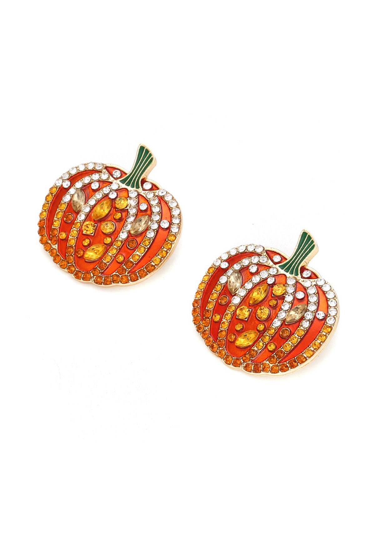 Pendientes de calabaza brillante 3D con decoración de diamantes