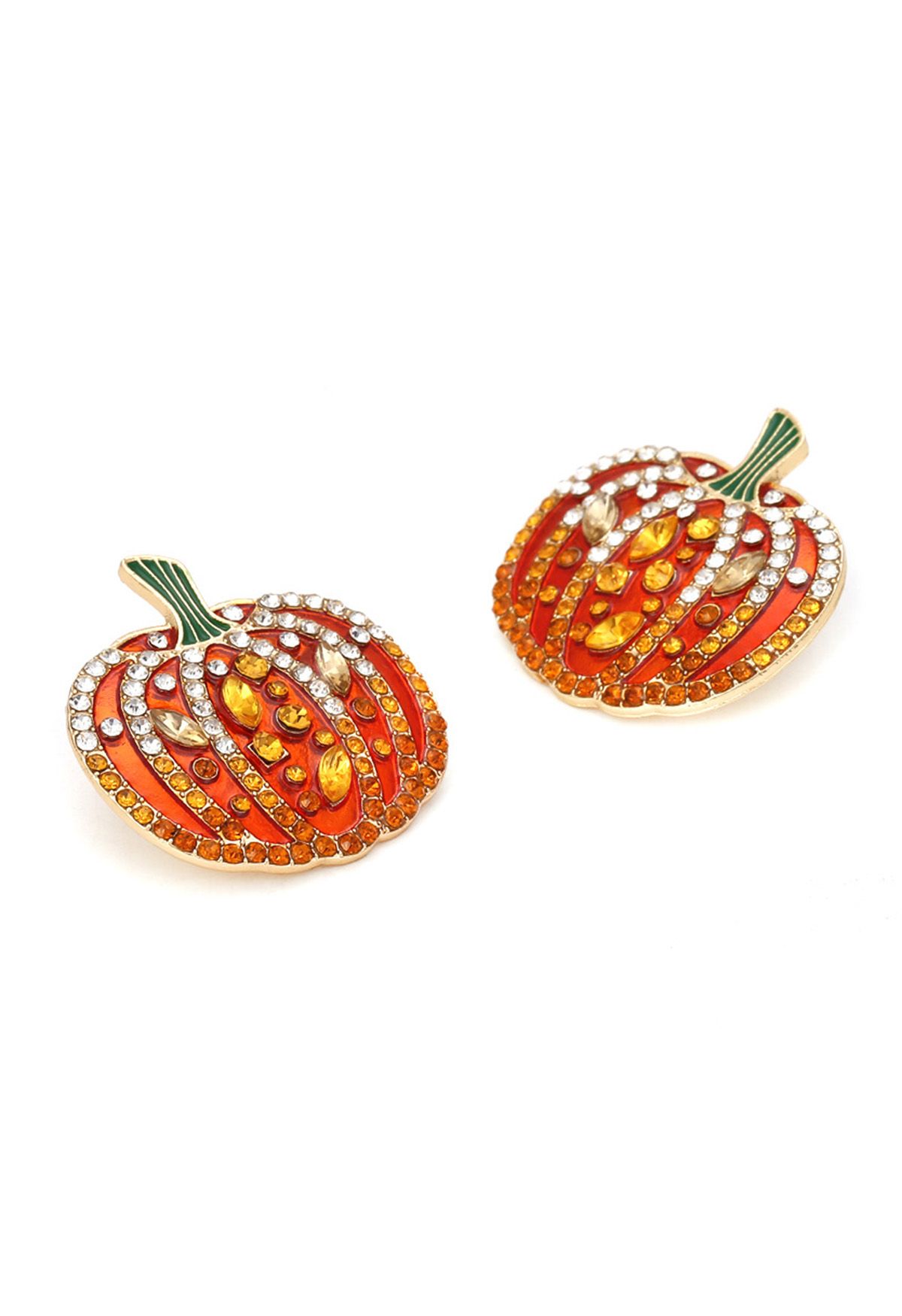 Pendientes de calabaza brillante 3D con decoración de diamantes