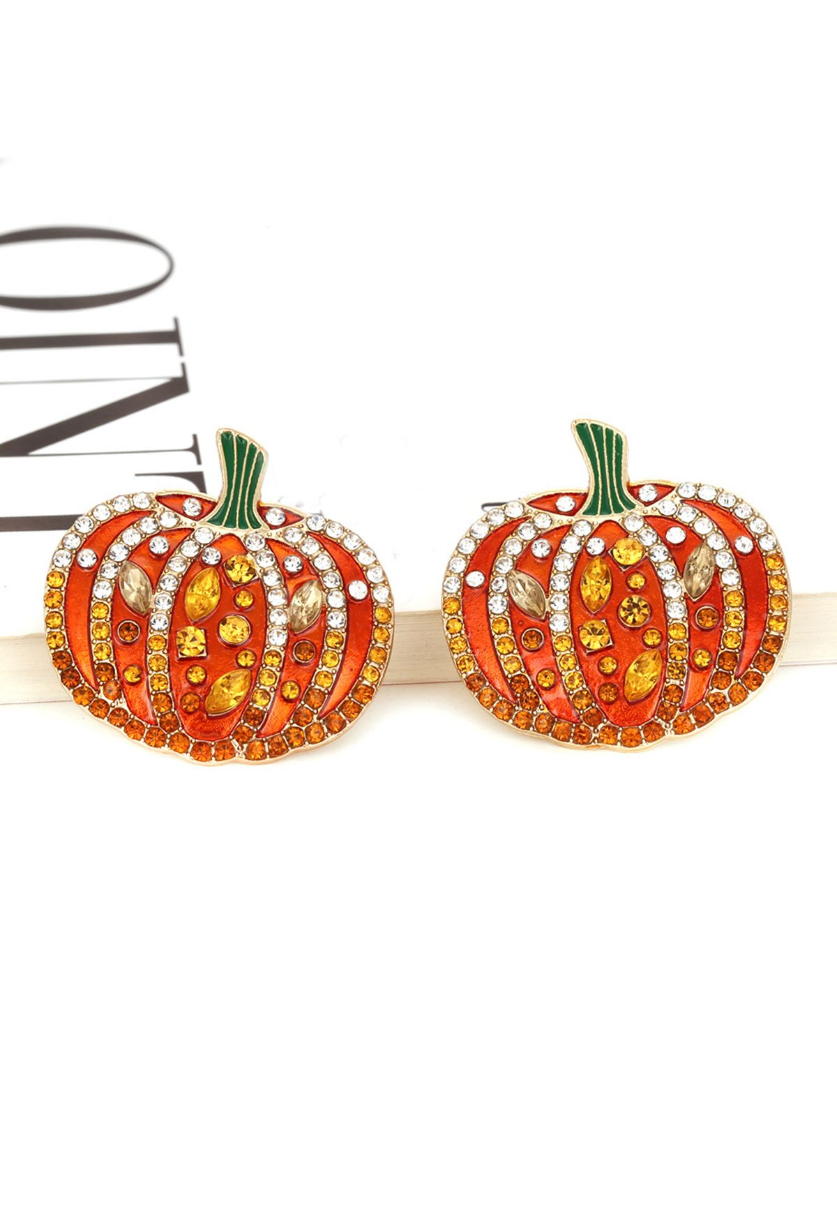 Pendientes de calabaza brillante 3D con decoración de diamantes