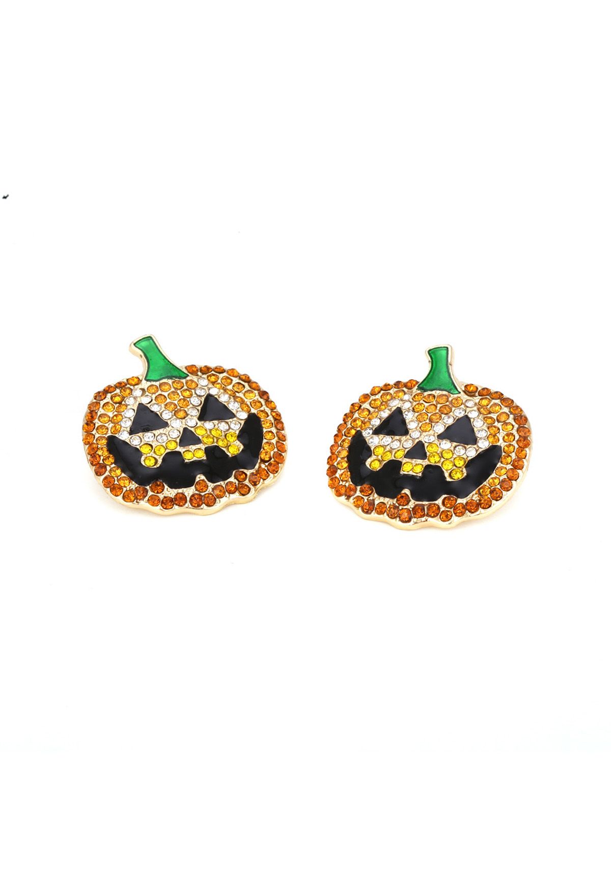 Aretes con decoración de diamantes y cara de calabaza