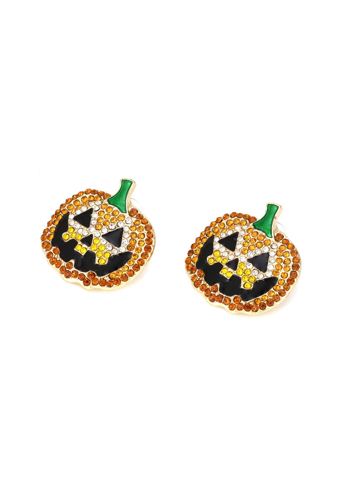 Aretes con decoración de diamantes y cara de calabaza