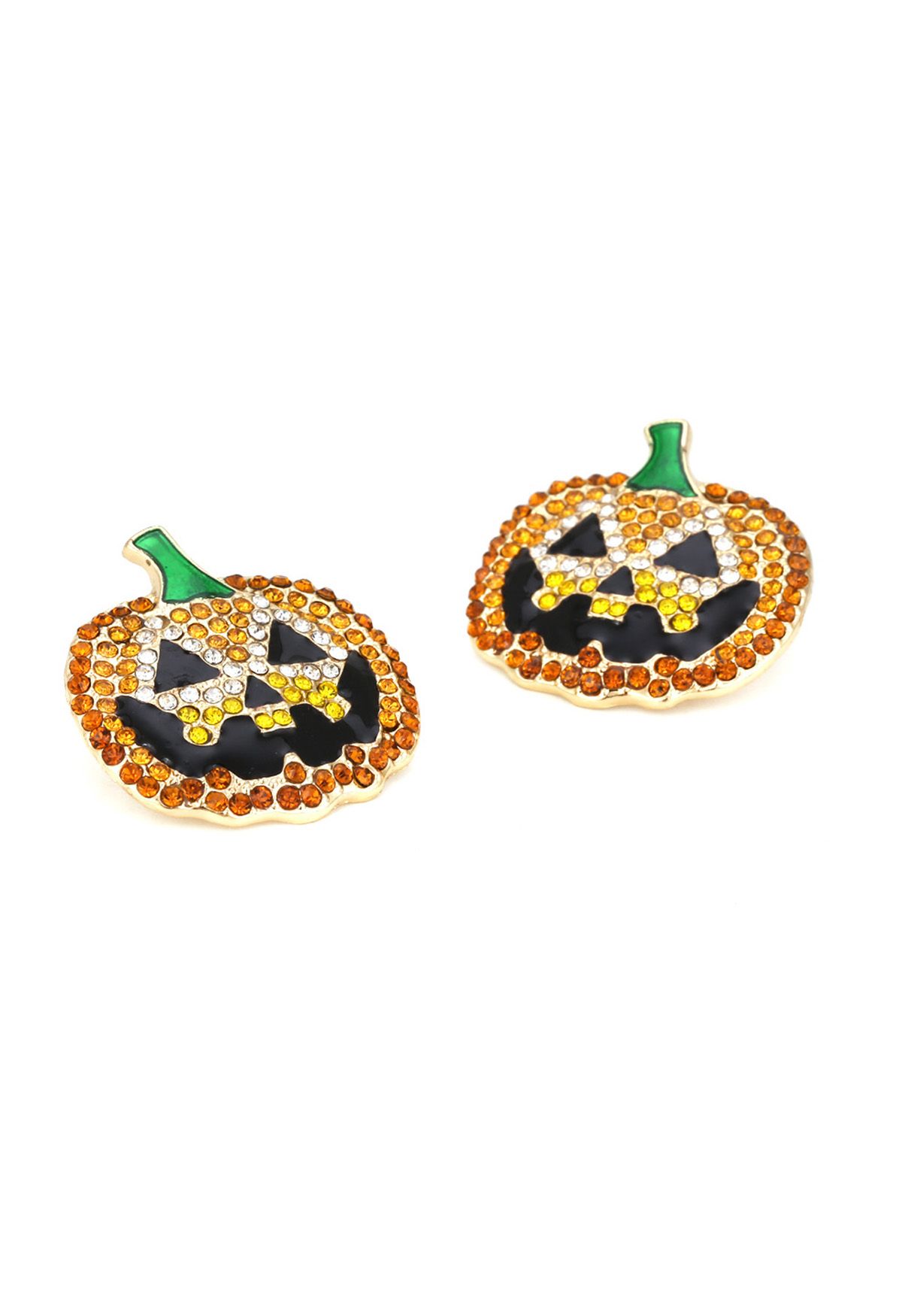 Aretes con decoración de diamantes y cara de calabaza