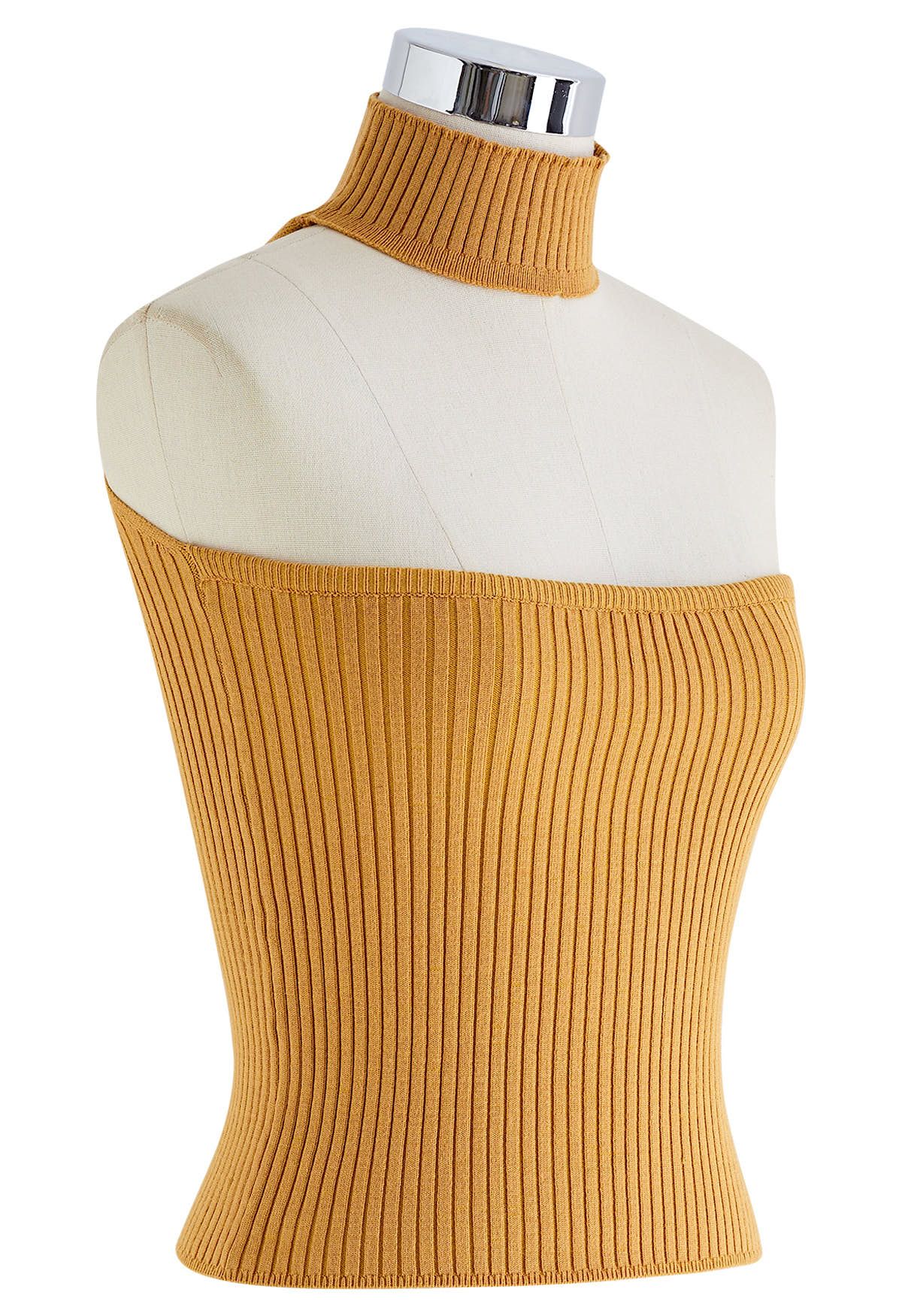 Top de punto con cuello halter sin tirantes en calabaza