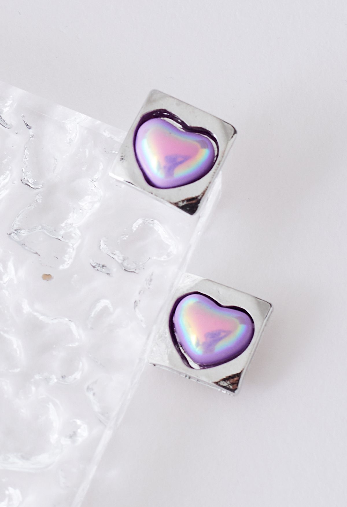 Pendientes de forma cuadrada de corazón violeta láser