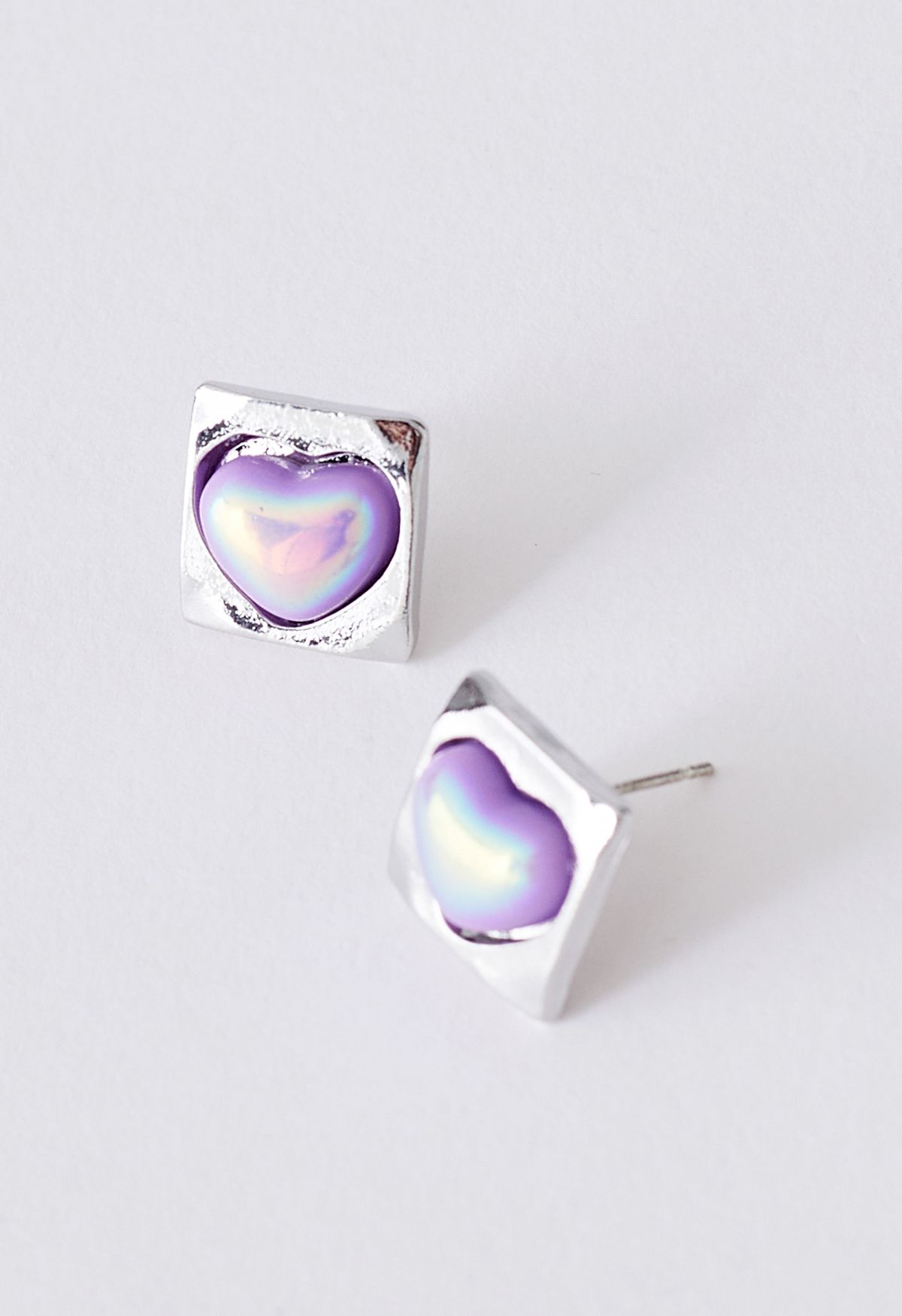 Pendientes de forma cuadrada de corazón violeta láser