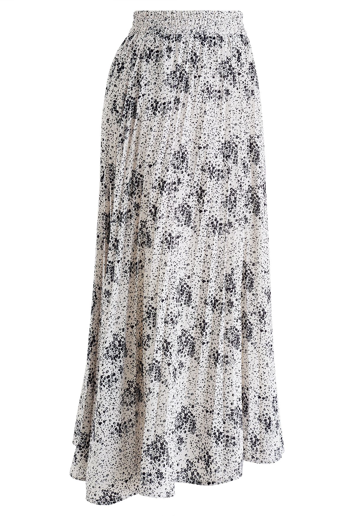 Falda midi plisada con estampado de flores y lunares en marfil