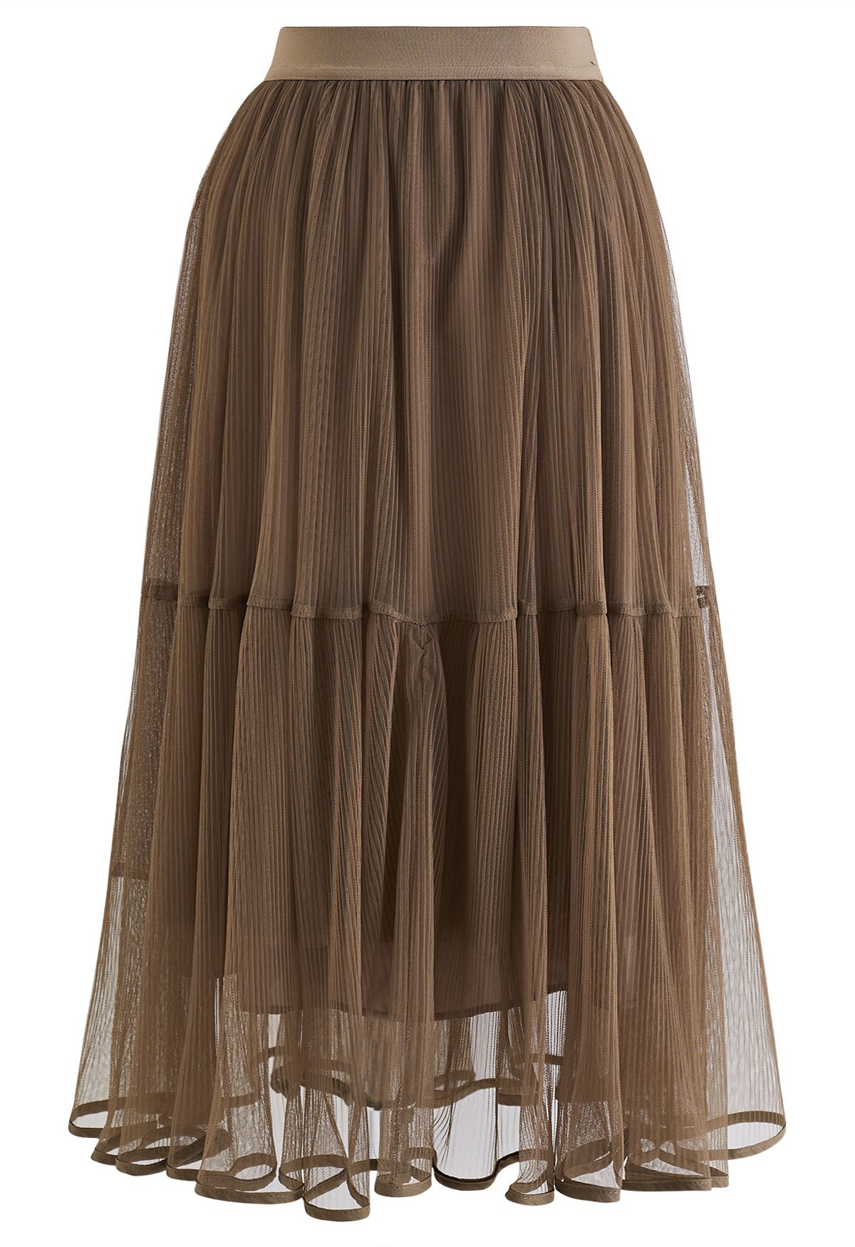 Falda midi de tul de malla plisada Fairy en marrón