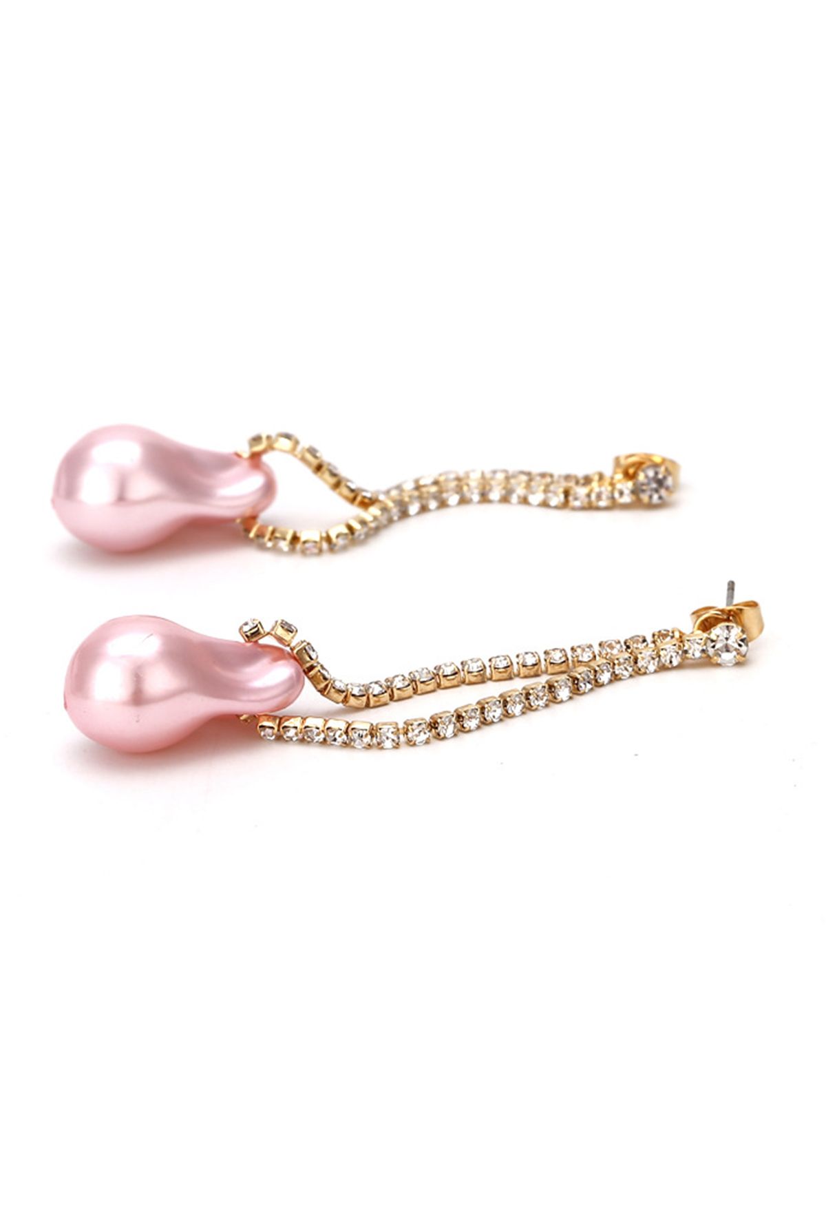 Aretes colgantes de perlas irregulares y diamantes en rosa