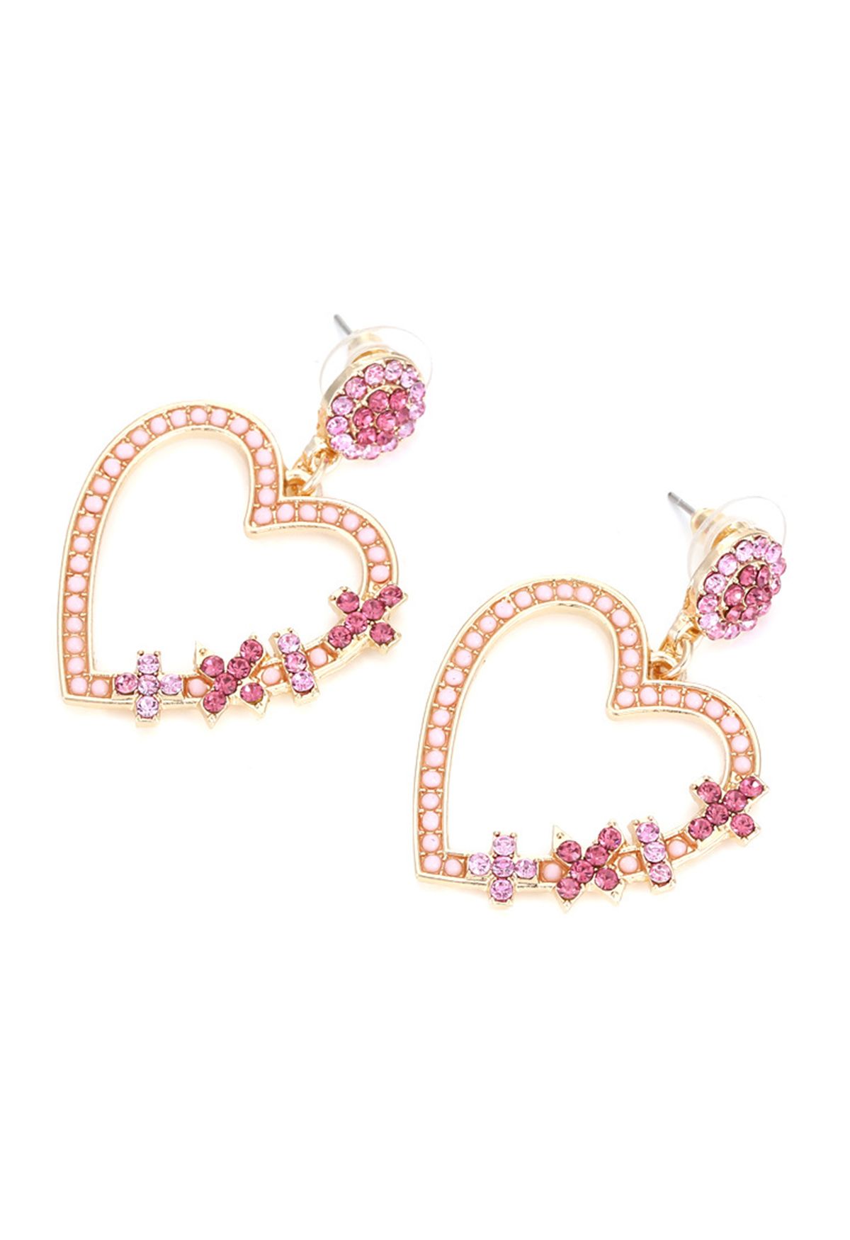 Aretes de gancho con corazón de diamantes rosas