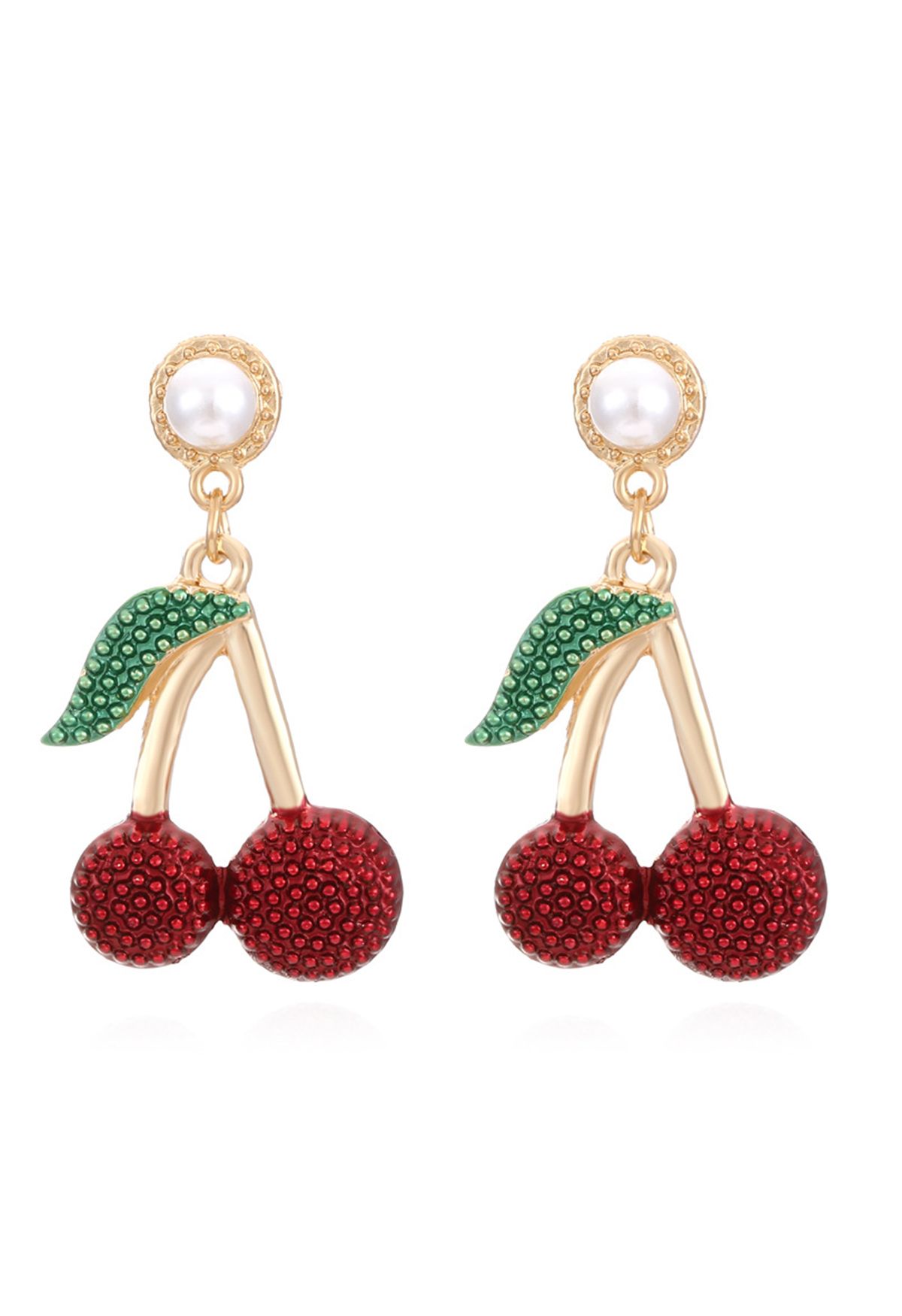 Aretes de perlas con diamantes de cereza dulce