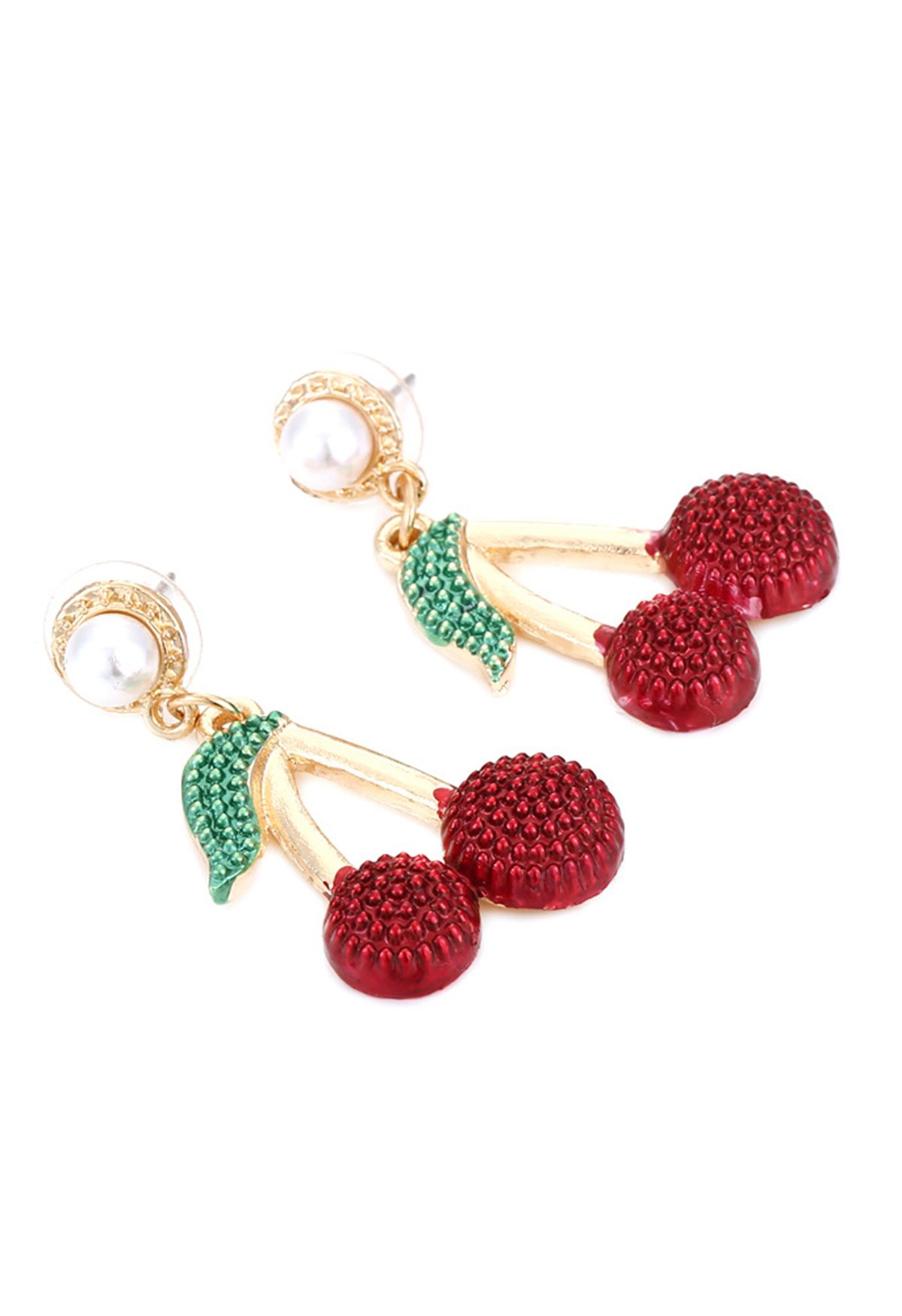 Aretes de perlas con diamantes de cereza dulce