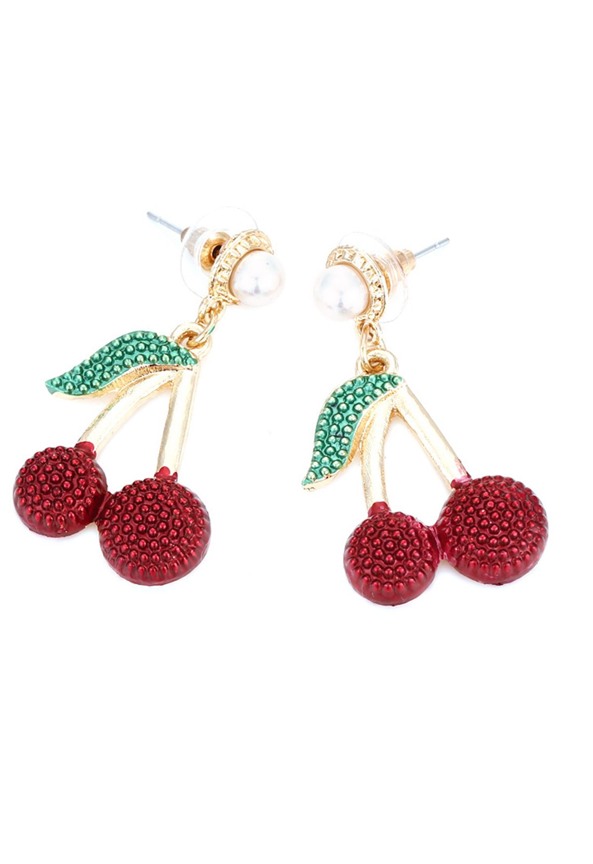 Aretes de perlas con diamantes de cereza dulce