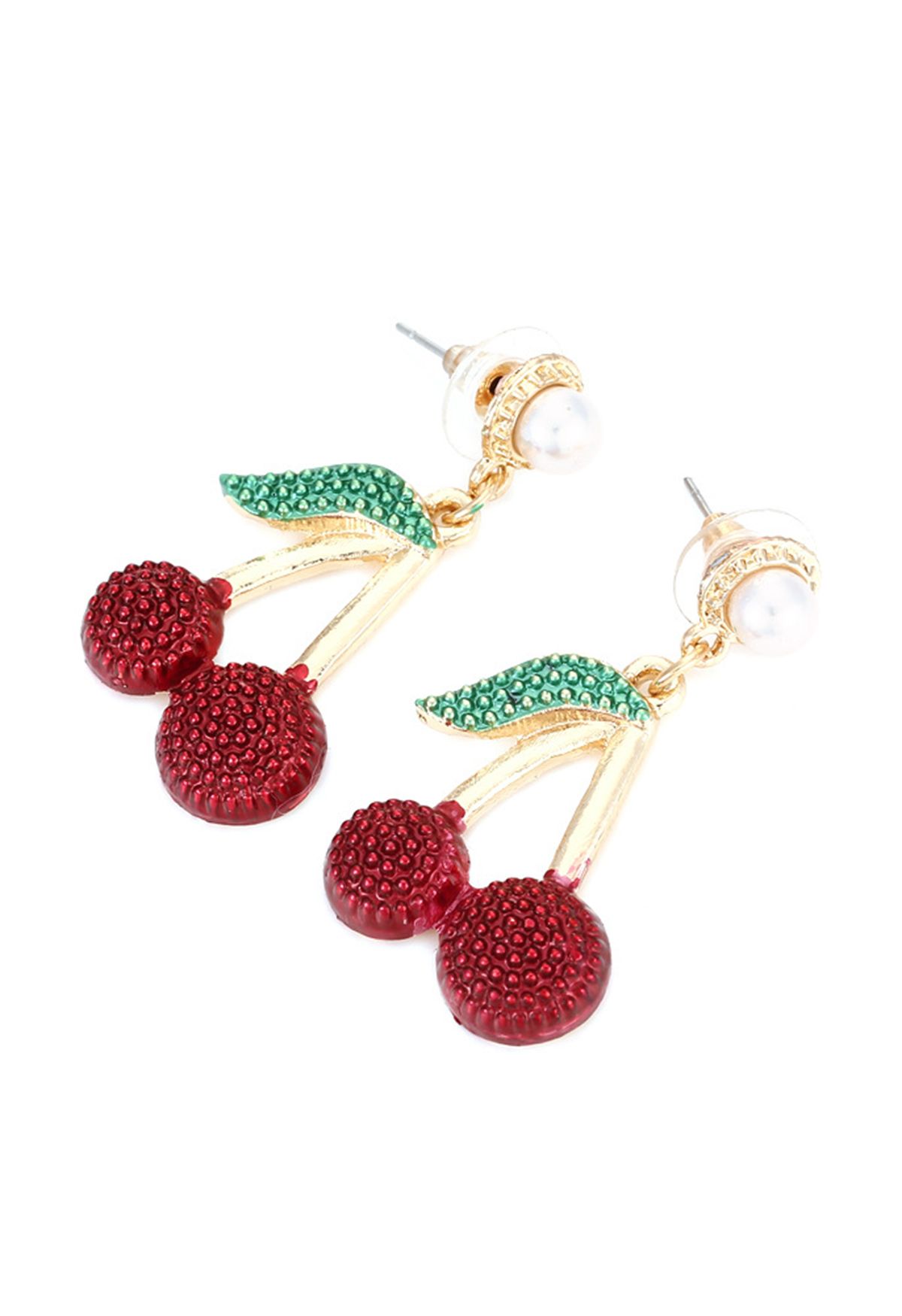 Aretes de perlas con diamantes de cereza dulce