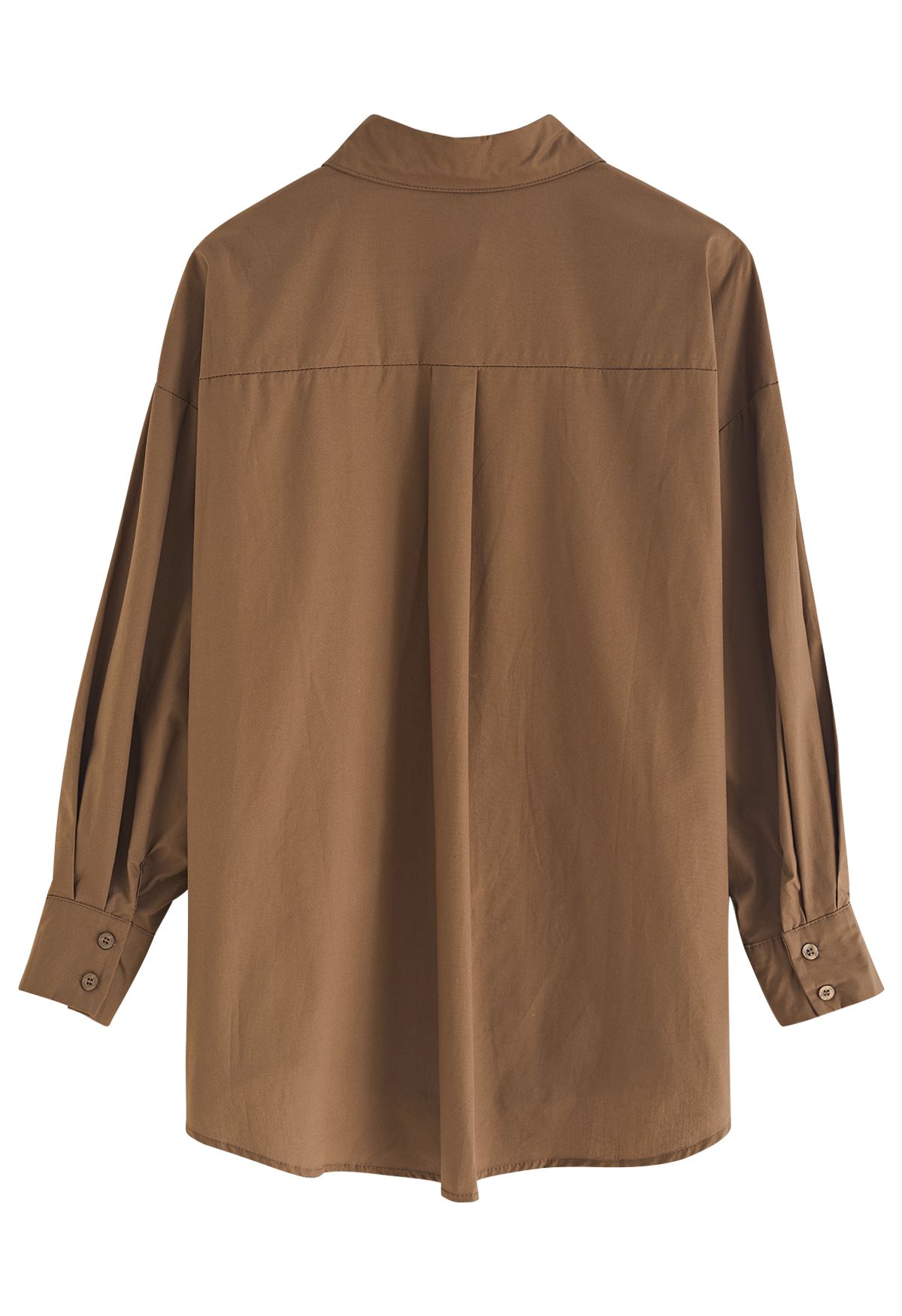 Camisa de algodón con botones y cuello en punta en marrón