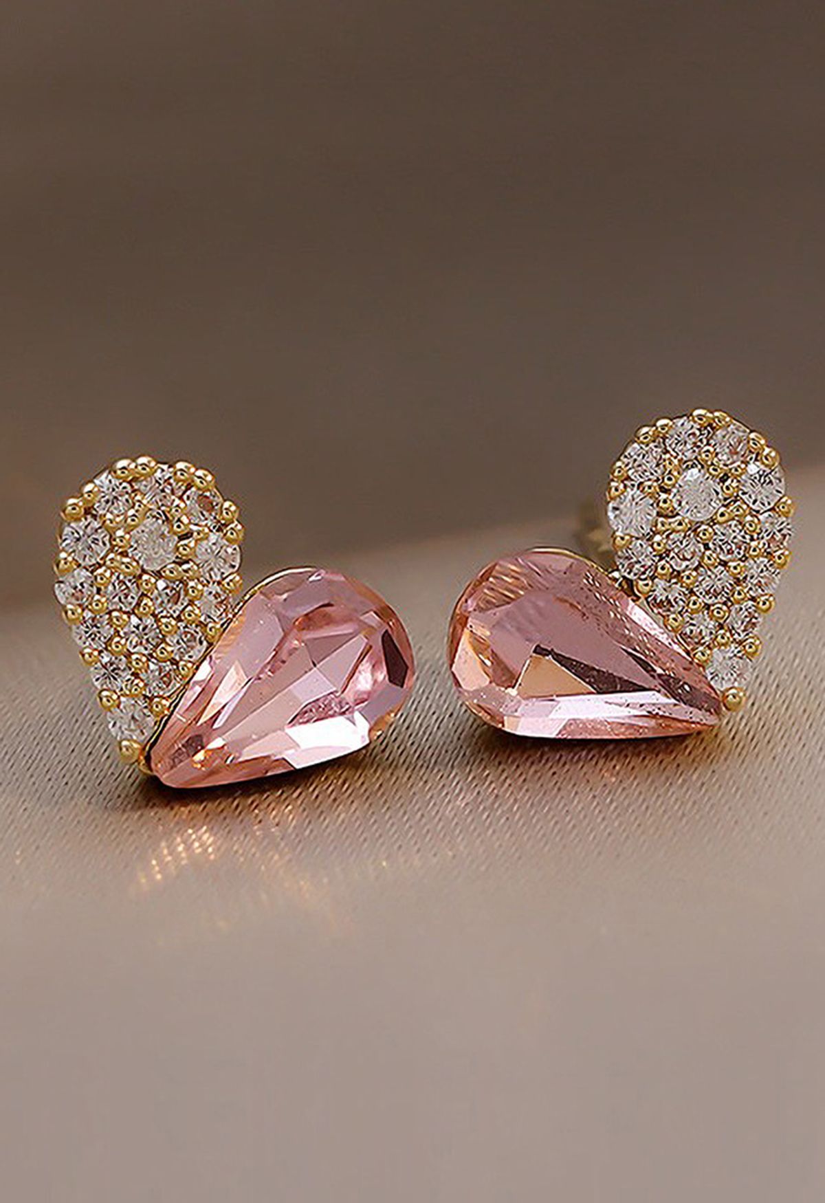 Pendientes de diamantes de imitación de cristal rosa corazón