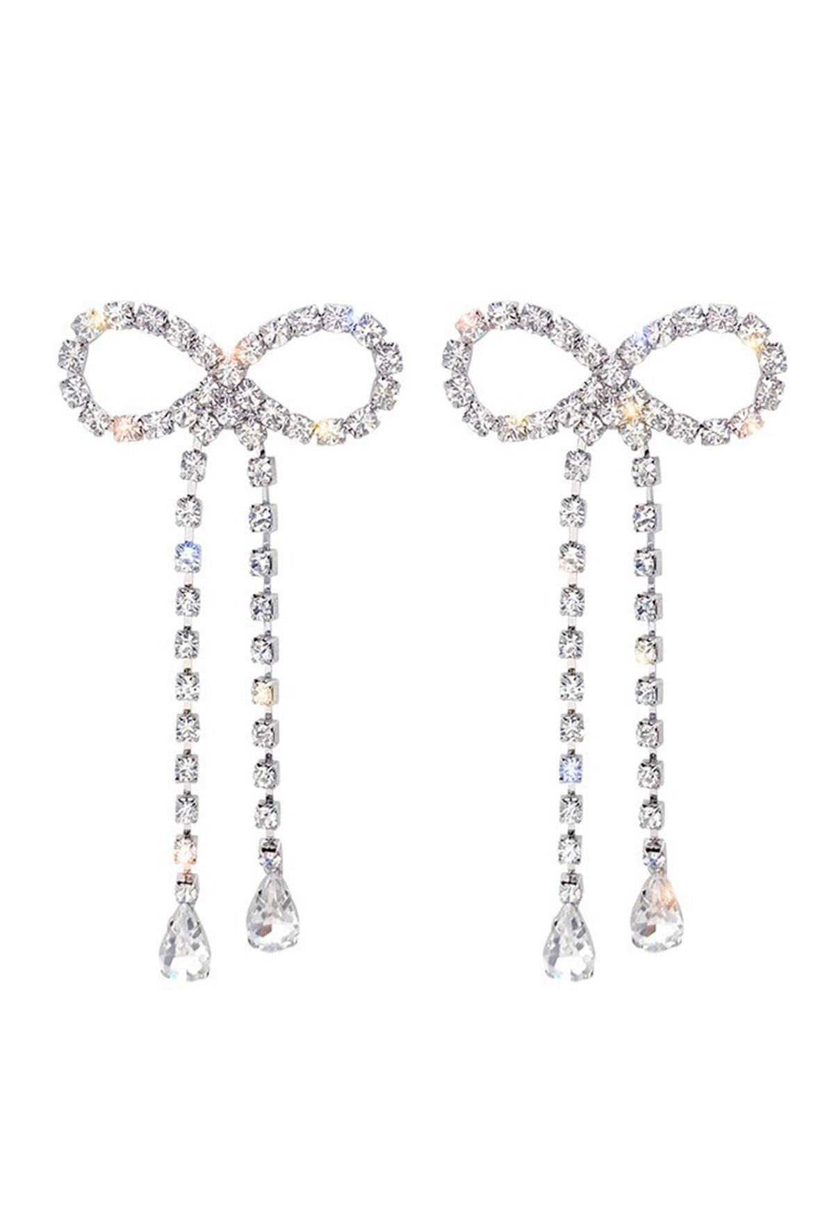 Aretes colgantes con lazo de diamantes completos