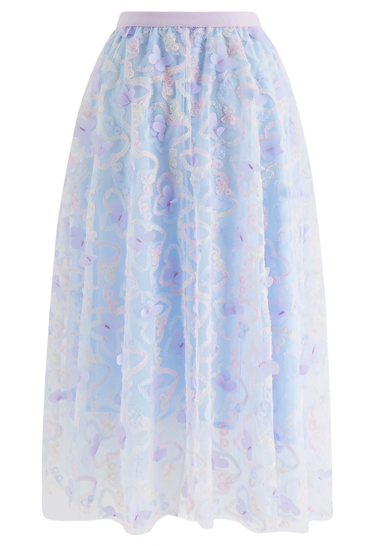 Falda de tul de malla de mariposa animada en azul