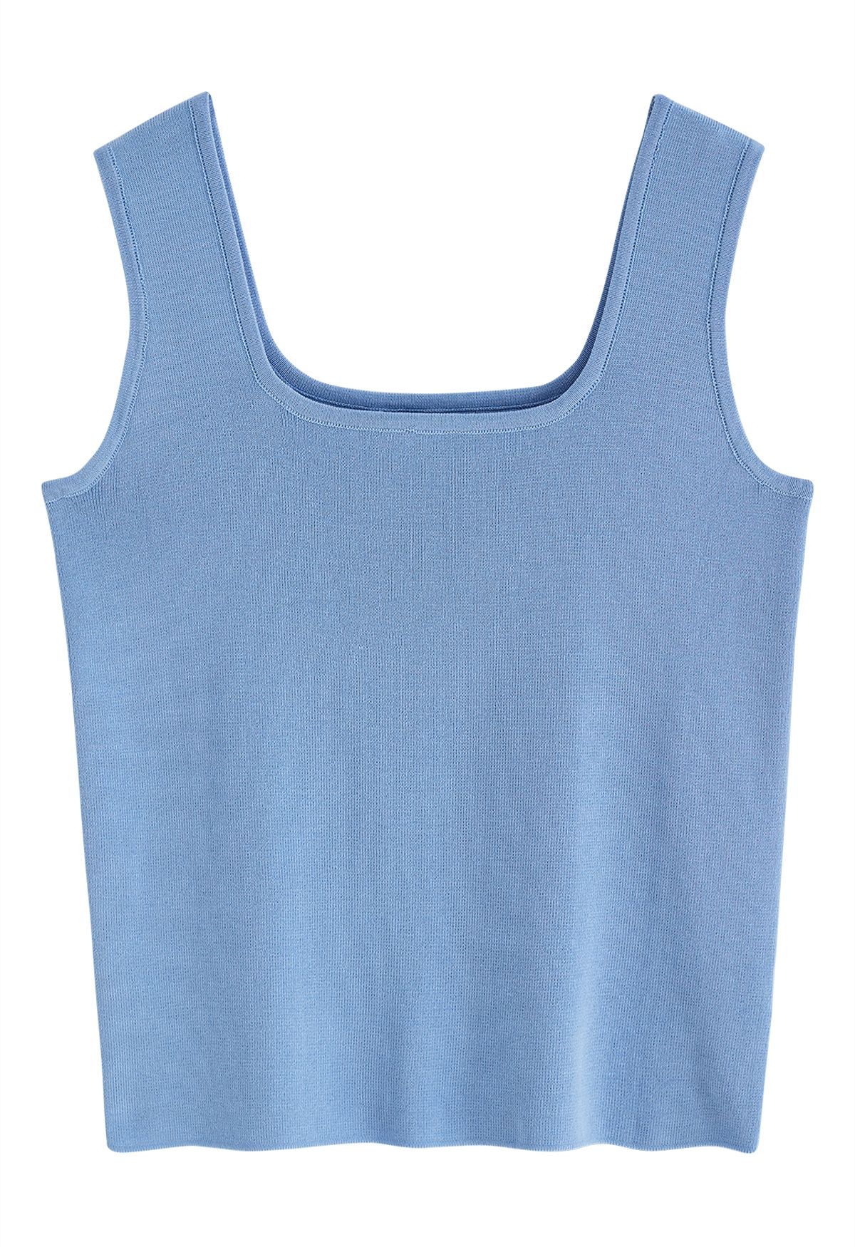 Camiseta sin mangas de punto con cuello cuadrado elegante en azul