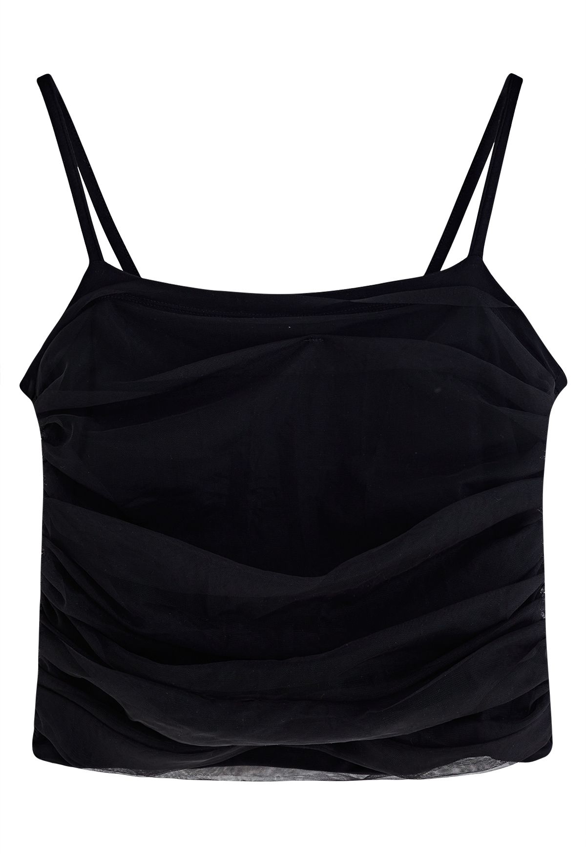 Top camisola de malla fruncida en negro