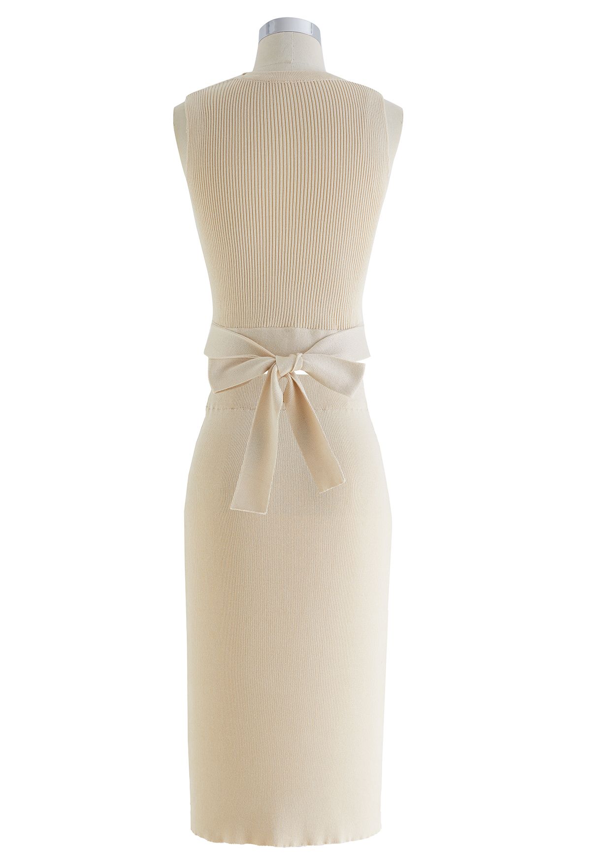 Conjunto de blusa de punto con lazo en la cintura y falda lápiz en Oatmeal