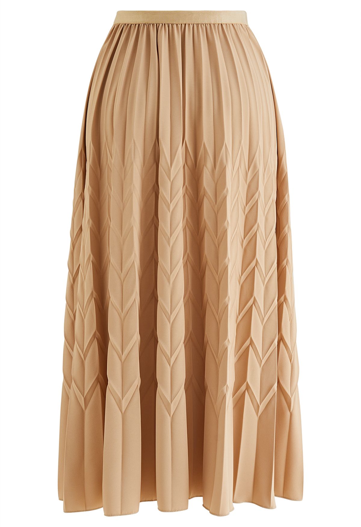 Falda midi plisada con relieve en zigzag en tostado