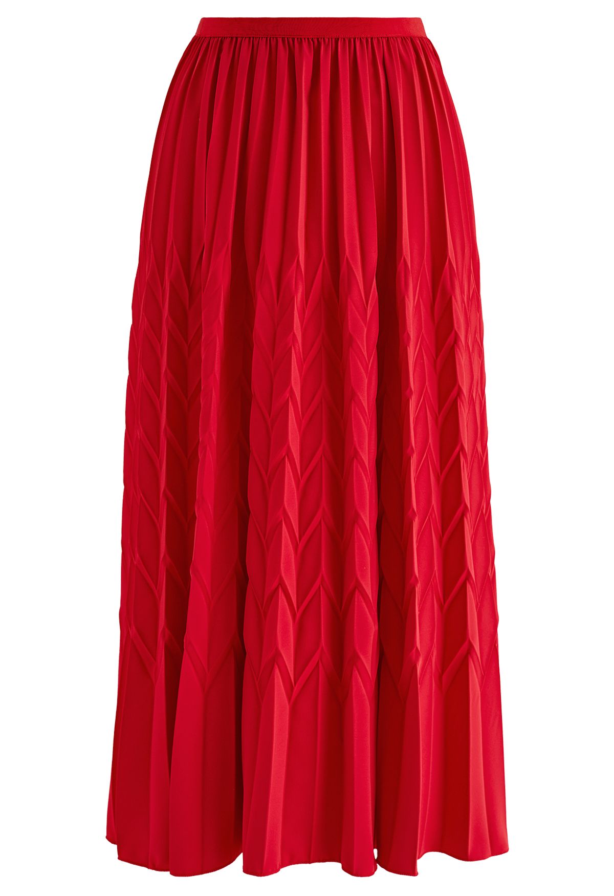 Falda midi plisada con grabado en zigzag en rojo